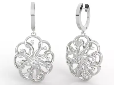 Elegant Openwork Flower Drop Earrings 3D print model