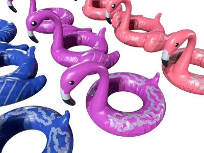  Flamingo Pool Float Pack Low-poly 3D model