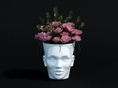 Flowers pot with face 3D print model