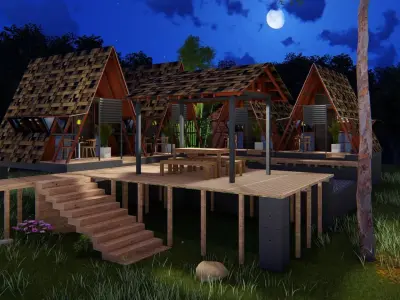 elevated triangular house 3D model