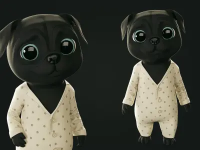 Dog pug - Pig Low-poly 3D model