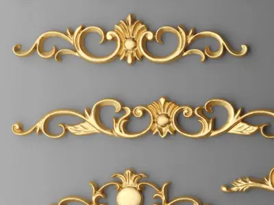 Cartouches SET 4 gold ornate ornaments 3D model