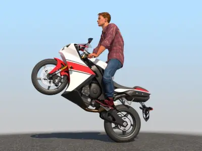 Full Rigged Rider with Motorbike Model 3D model