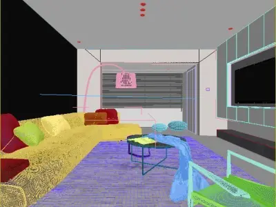 Kitchen dining and living room modern in modern house 3D model