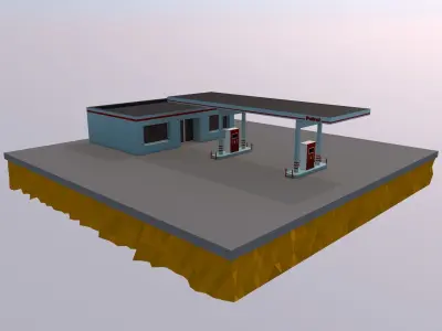 Cartoon low-poly gas station Low-poly 3D model