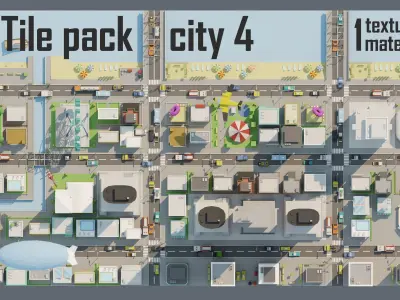 City low Poly 4 Tile pack  Low-poly 3D model