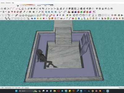 Outdoor sunken sitting area in pool 3D model