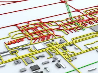 Sheremetyevo SVO Moscow Airport Roads Buildings and Public Trans 3D model