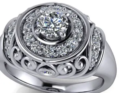 Vintage Antique style crafted details Halo ladies Ring 3D print model