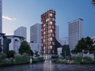 Residential Highrise Building Exterior Scene 3D model