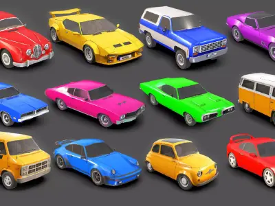 Classic Car Pack Low-poly 3D model
