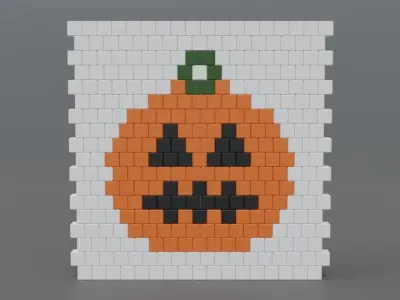 Low Poly Cartoon Pumpkin Brick Wall Low-poly 3D model
