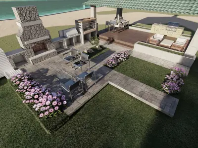 LANDSCAPE BACKYARD DESIGN OF LUXURY HOUSE 3D model