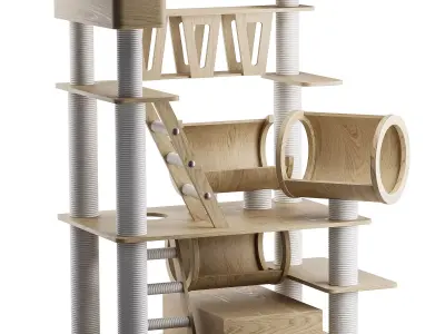 Wooden Cat Litter Box Frame with Integrated Luxury Play Area 3D model