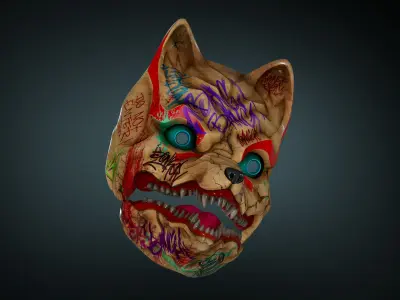3D Model Kitsune Japanese style mask 3D print model