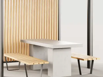 Set benches pergola urn table 3D model