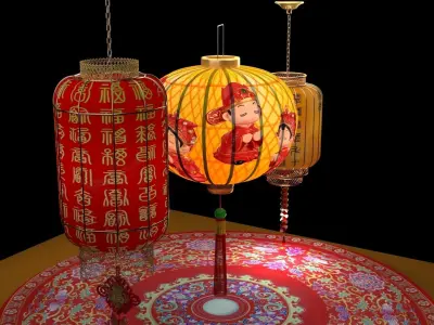 Chinese  red lantern  3D model 5