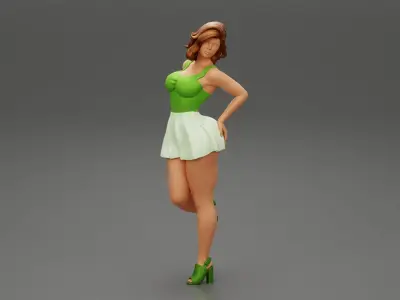 Attractive Young Woman In A Short Skirt With Her Hands On Hips 3D print model