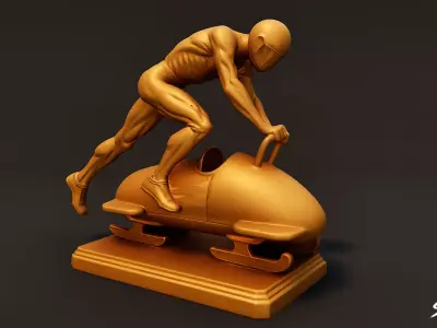 Golden Bobsleigh Statue Low-poly 3D model