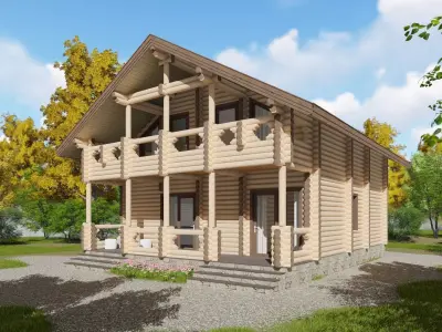 3D model of a wooden house 3D model 2