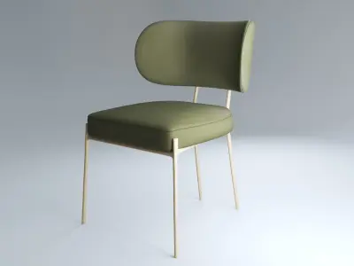 Asare Dining Chair Sycamore Green Velvet  Brass Leg Low-poly 3D model