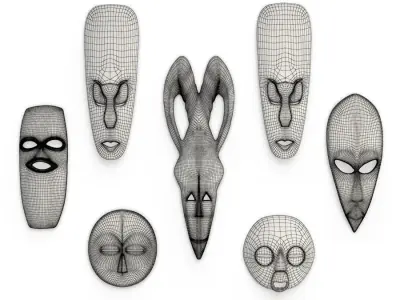 Wooden African Masks Sculpture  3D model