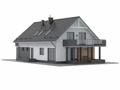 3D model of a modern two-story house Low-poly 3D model