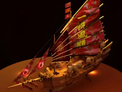 Chinese junk ship Low-poly 3D model