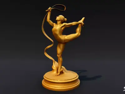 Golden Rhythmic Gymnastics Statue Low-poly 3D model