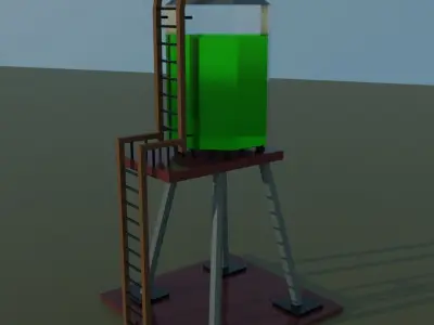 Three House and Water Tank Unity-Blender-Svg-Obj-Fbx Low-poly 3D model