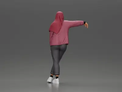 Beautiful Girl in Hijab and Jacket Leaning on the Car with Hand 3D print model