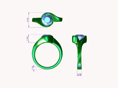 dmc-03 solitaire engagement ring with oval cut diamond 3D print model