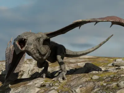 Old Dragon Game-ready rigged model Low-poly 3D model