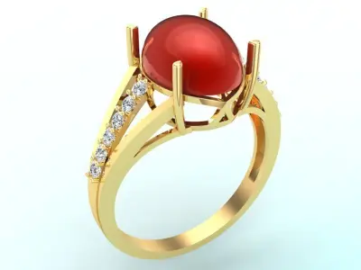 Gemstone Rings - Oval stone ring - Womens Rings 3D print model