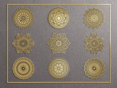 Mandala Decorative Laser Cut Pattern Collection - 3ds Max Corona 3D model