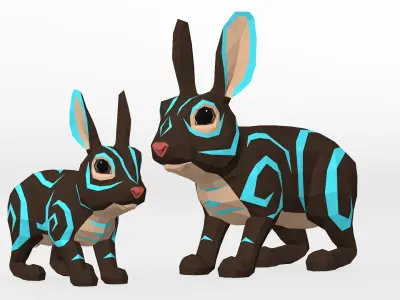 LowPoly Rabbits pack Low-poly 3D model