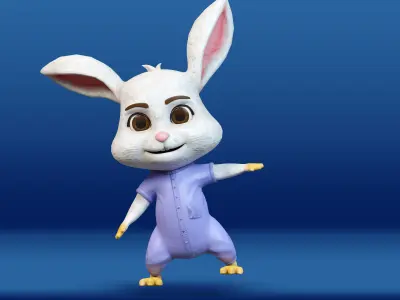 Cartoon Rabbit Rigged Low-poly 3D model