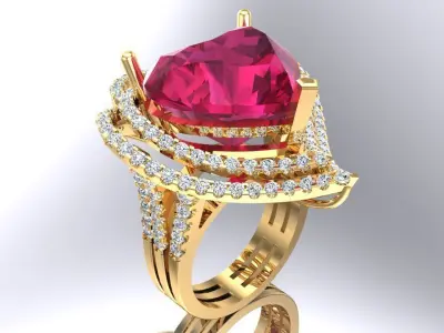 Gemstone rings - Heart stone ring - Diamond rings - N3016 3D print model