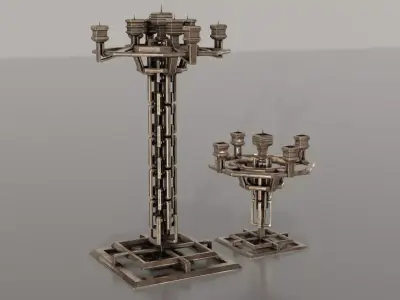Two detailed game ready dwarven candlesticks Low-poly 3D model