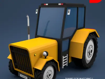 Low Poly Tractor Trolley Low-poly 3D model