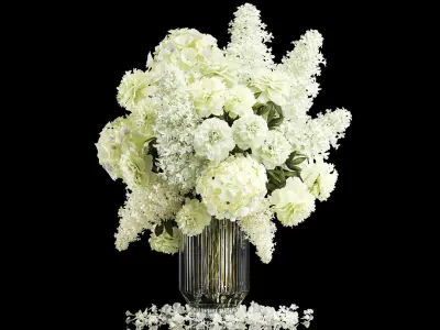 Festive bouquet of white flowers vase lilac hydrangea 336 3D model
