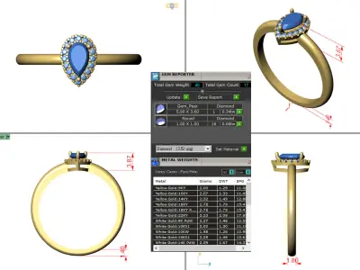 Pear diamond ring 3d model pritable 3D print model