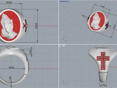 Man signet praying hand signet ring model 997 3D print model