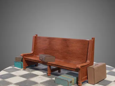 Trainstation bench Low-poly 3D model