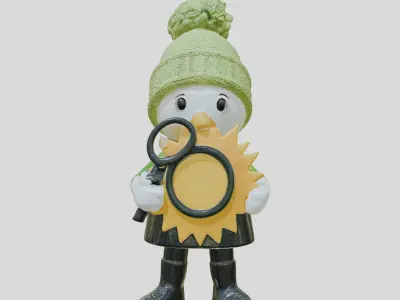 Cute Character with Green Hat and Sun Symbol Low-poly 3D model
