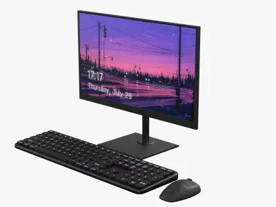 Wireles Computer Set Keyboard Mouse Monitor Black Version 3D model