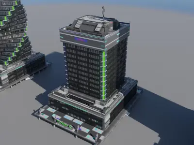 Skyscraper cascade with balconies and interior in 3 variant Low-poly 3D model