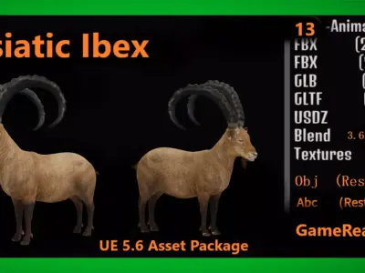 Asiatic Himalayas Ibex Low-poly 3D model