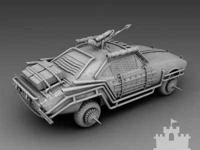 A car with a harpoon 3D print model
