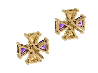 Trillion-Cut Flower Stud Earrings 3D print model